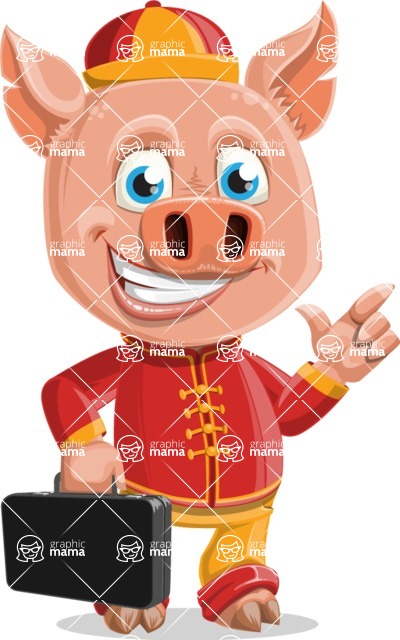 Year of the Pig Character - Vector Pig Cartoon - Year of the Pig Vector Character with Briefcase